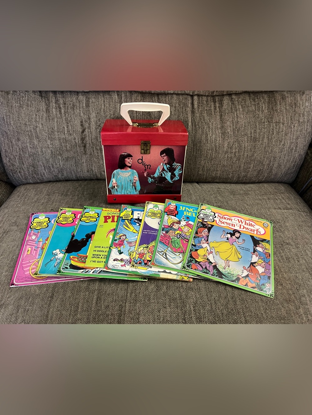 Vintage 1977 Donny & Marie Record Case Lot with 8 Childrens 45 RPM Vinyl Records